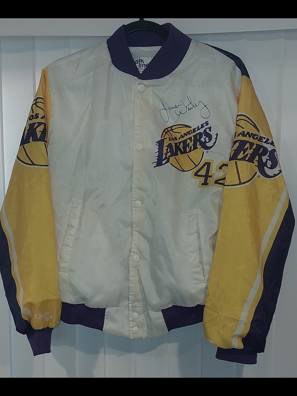 Vintage 90s James Worthy Chalk Line Fanimation Jacket Size S Los Angeles Lakers